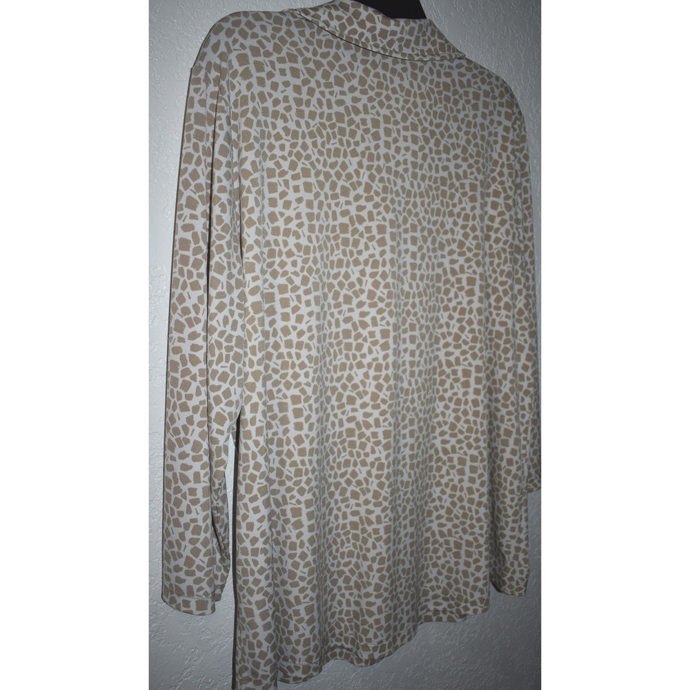 Susan Graver XL Stretch Blouse Button Front Mosaic Print 3/4 Sleeve Tan White - Picture 11 of 16